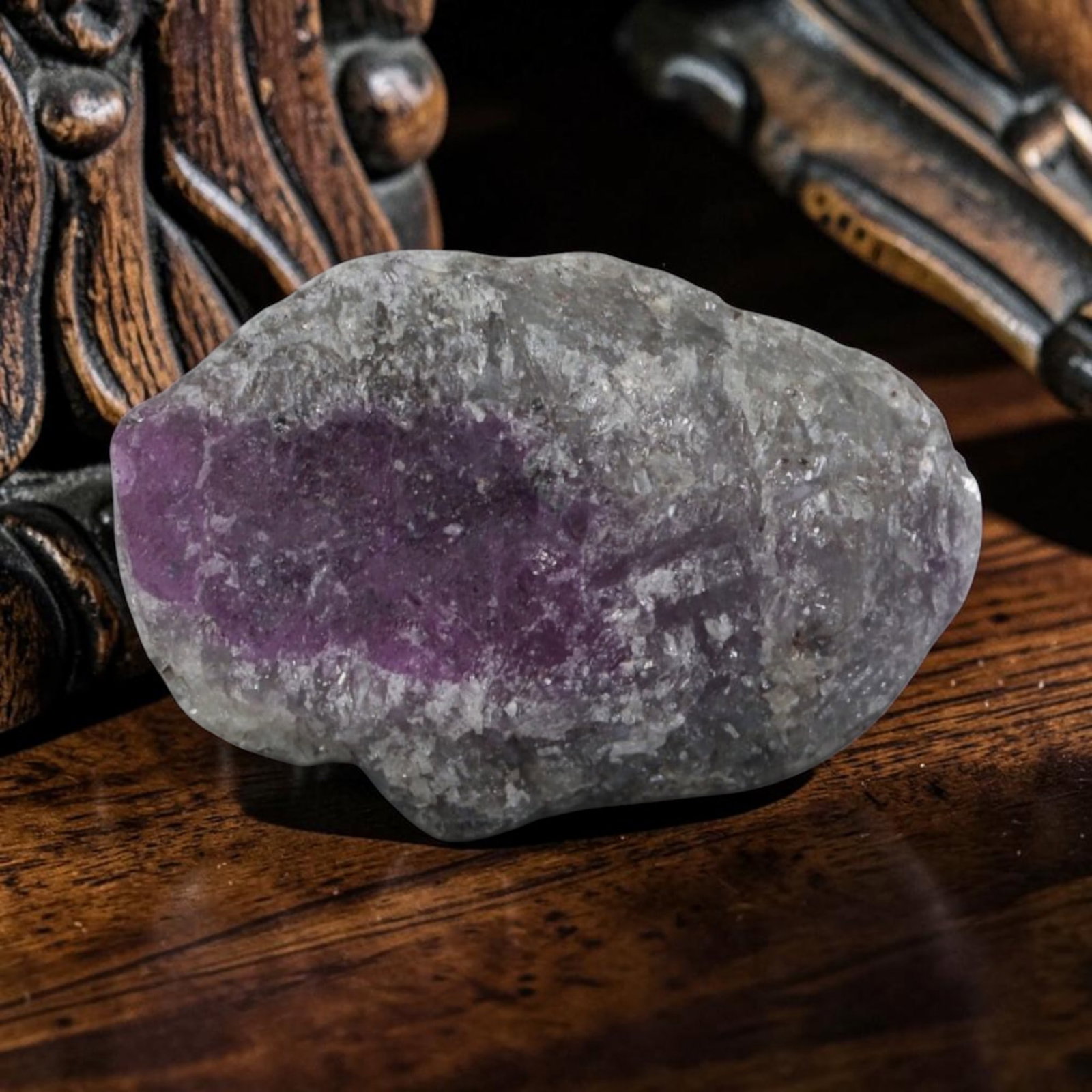 16.22ct Natural Mauritania Ruby Rough (Unheated), 73AM: This unheated Mauritania ruby rough is a captivating natural crystal specimen, featuring vivid magenta-purple ruby formations embedded in a contrasting greyish matrix. The stone's rugged, unpolished s