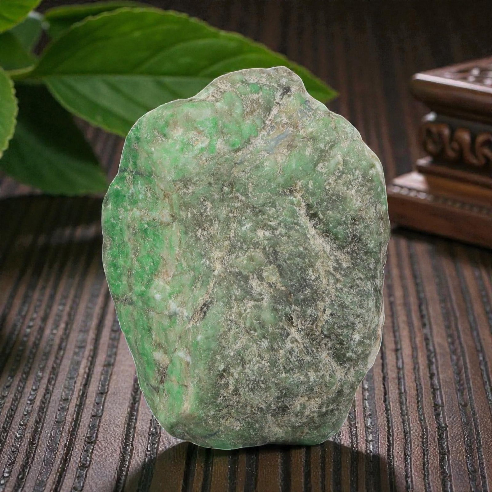 110Ct Natural Type A Burmese Jadeite Jade Rough Stone - Green Raw Material, 46EA: This is a natural, unpolished rough stone of Type A Burmese jadeite jade, weighing 110 carats and measuring 3.5x2.6cm. The stone displays a vivid green pattern interspersed with natural mineral inclus