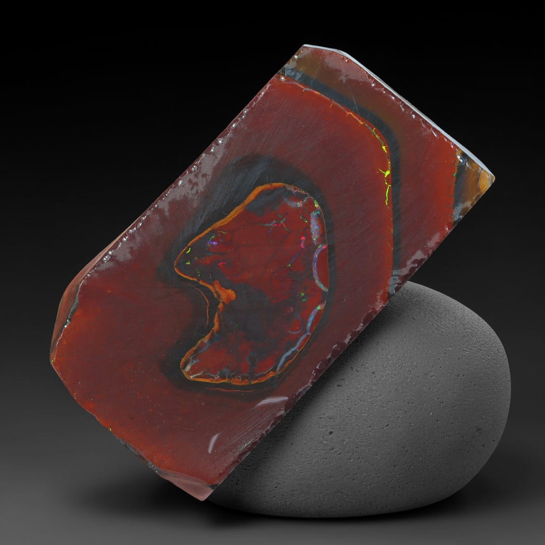 50.50ct Natural Australian Queensland Boulder Opal Sliced Slab Cutting Rough, 96AX: Natural sliced slab rough of Queensland boulder opal cutting grade, featuring rich color ironstone matrix with patterns. The face clearly reveals extensive opal veining and pocket formations running t