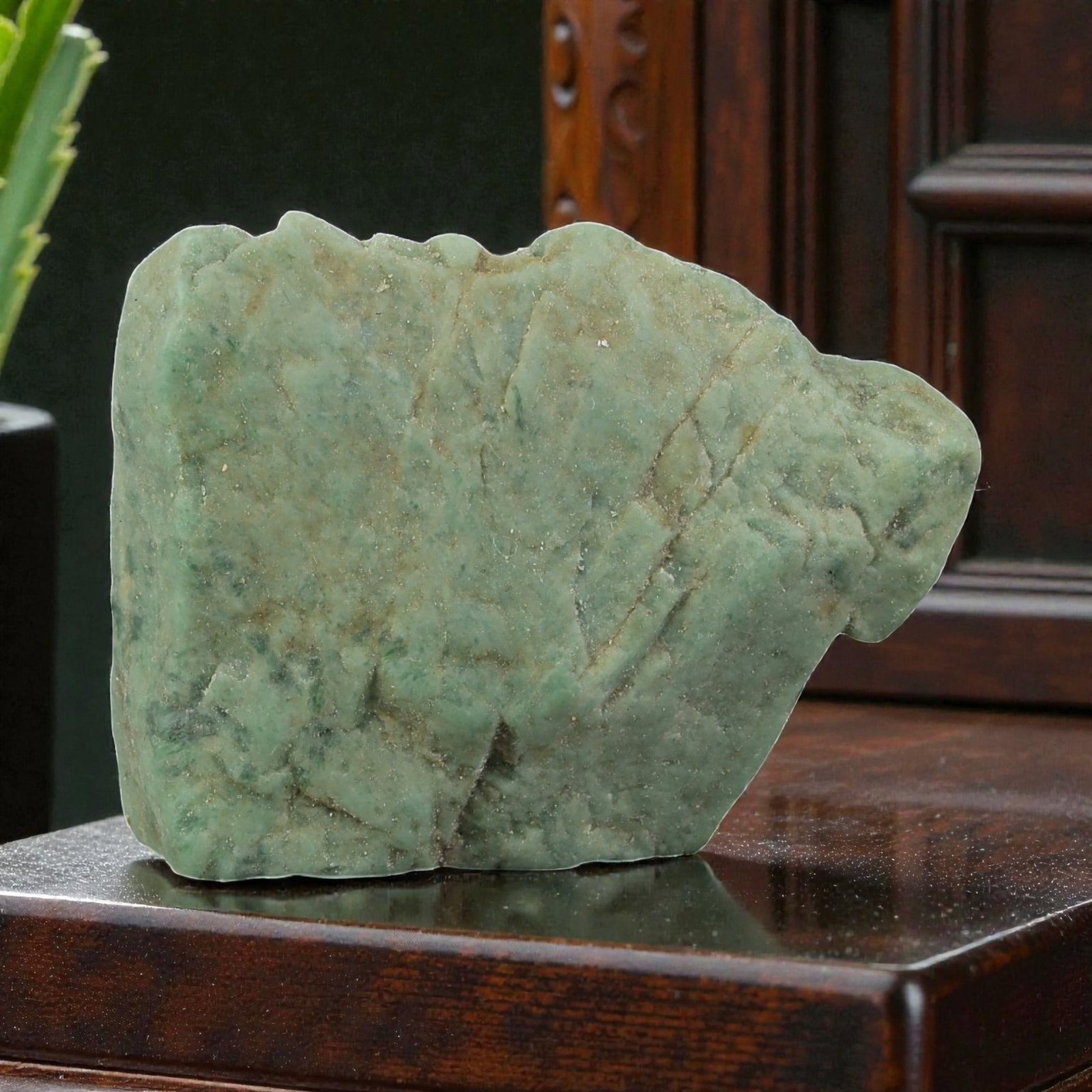 130Ct Natural Type A Burmese Jadeite Jade Cutter Rough Stone, 36EA: This is a natural Type A Burmese Jadeite Jade cutter rough stone, measuring 3.8x2.8cm, suitable for carving or as a collectible raw material. The stone features a muted light green base with natural d