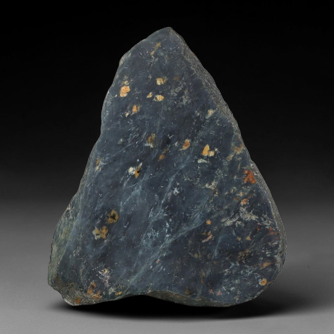 218ct Natural Type A Burmese Jadeite Jade Sliced Rough, 12AZ: This specimen is a sliced rough block of natural Type A Burmese jadeite jade. The interior displays natural colour zoning with visible mineral veining and crystalline patterns typical of unprocessed j