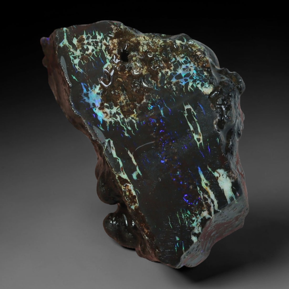 36.70ct Natural Australian Queensland Boulder Opal Sliced Slab Cutting Rough, 9YP: Natural sliced slab rough of Queensland boulder opal cutting grade, featuring rich color ironstone matrix with patterns. The face clearly reveals extensive opal veining and pocket formations running t
