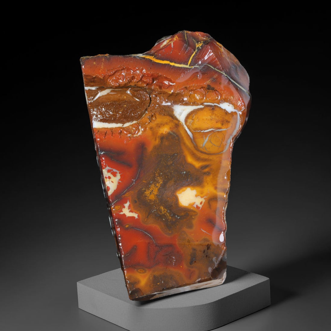 127ct Natural Australian Queensland Boulder Opal Sliced Slab Cutting Rough, 32AX: Natural sliced slab rough of Queensland boulder opal cutting grade, featuring rich color ironstone matrix with patterns. The face clearly reveals extensive opal veining and pocket formations running t