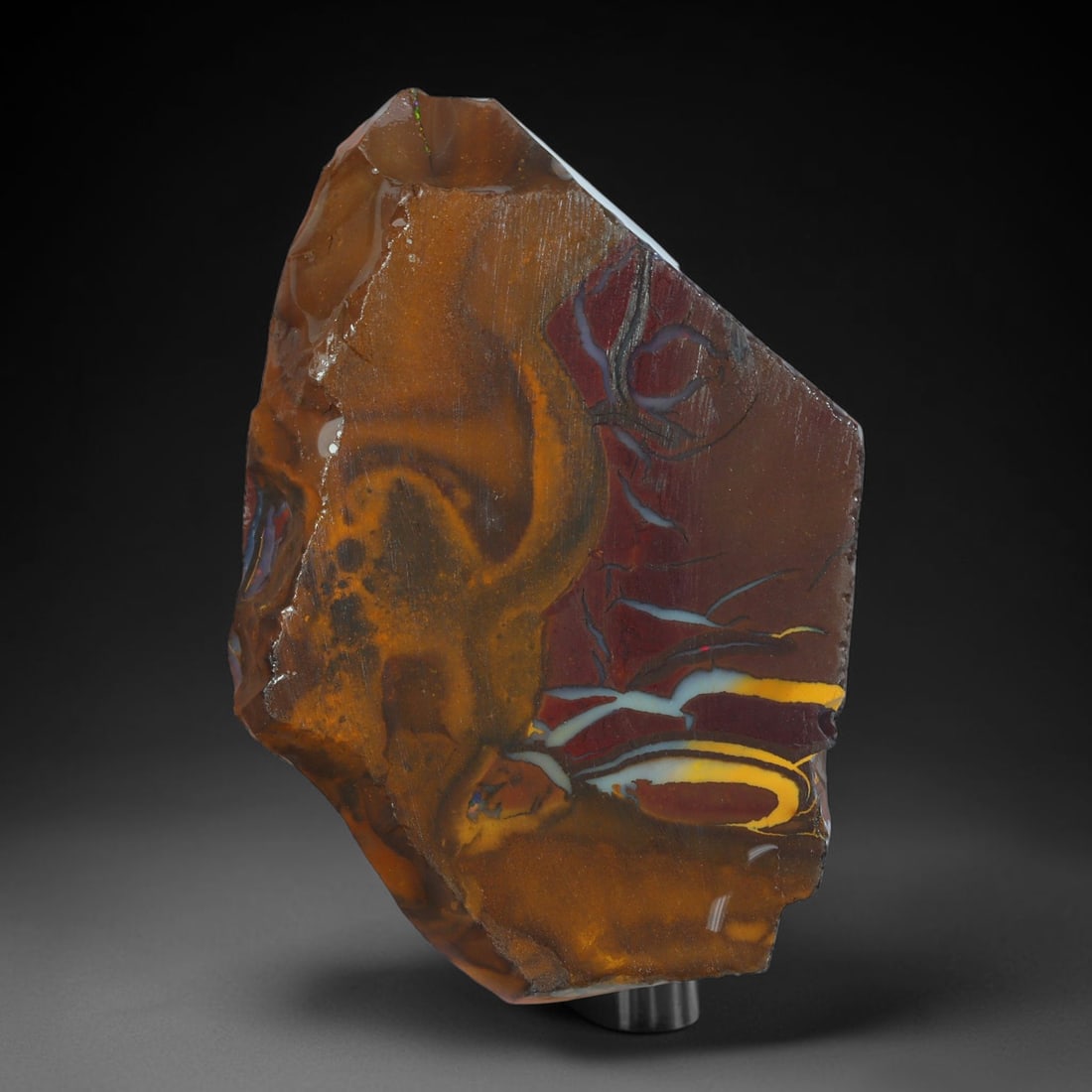 46.06ct Natural Australian Queensland Boulder Opal Sliced Slab Cutting Rough, 99YL: Natural sliced slab rough of Queensland boulder opal cutting grade, featuring rich color ironstone matrix with patterns. The face clearly reveals extensive opal veining and pocket formations running t