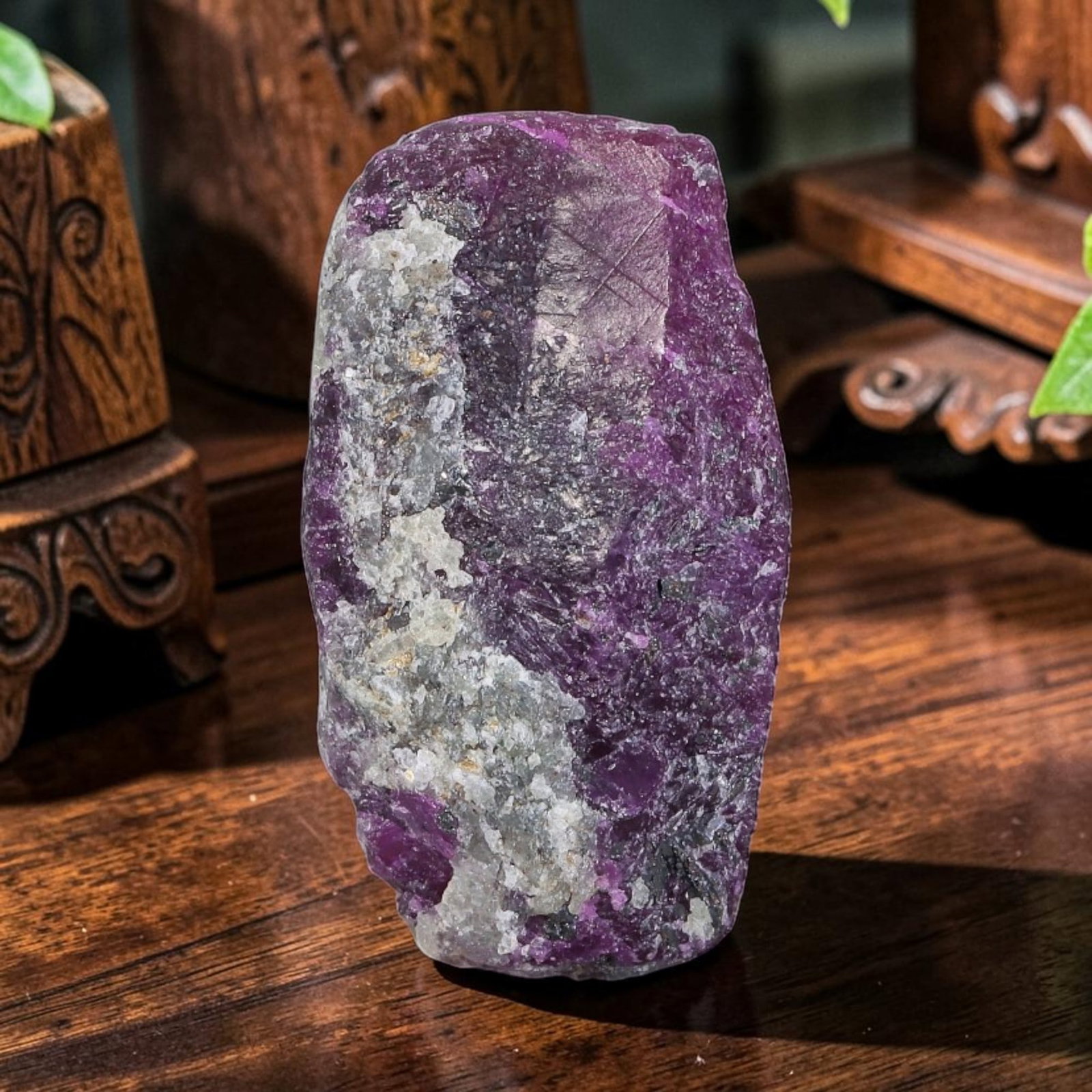 30.46ct Natural Mauritania Ruby Rough (Unheated), 62AT: Natural unheated corundum rough sourced from Mauritanian gem mineral deposits, forming a broad rectangular block crystalline shape dominated by saturated deep magenta-pink ruby corundum across the maj