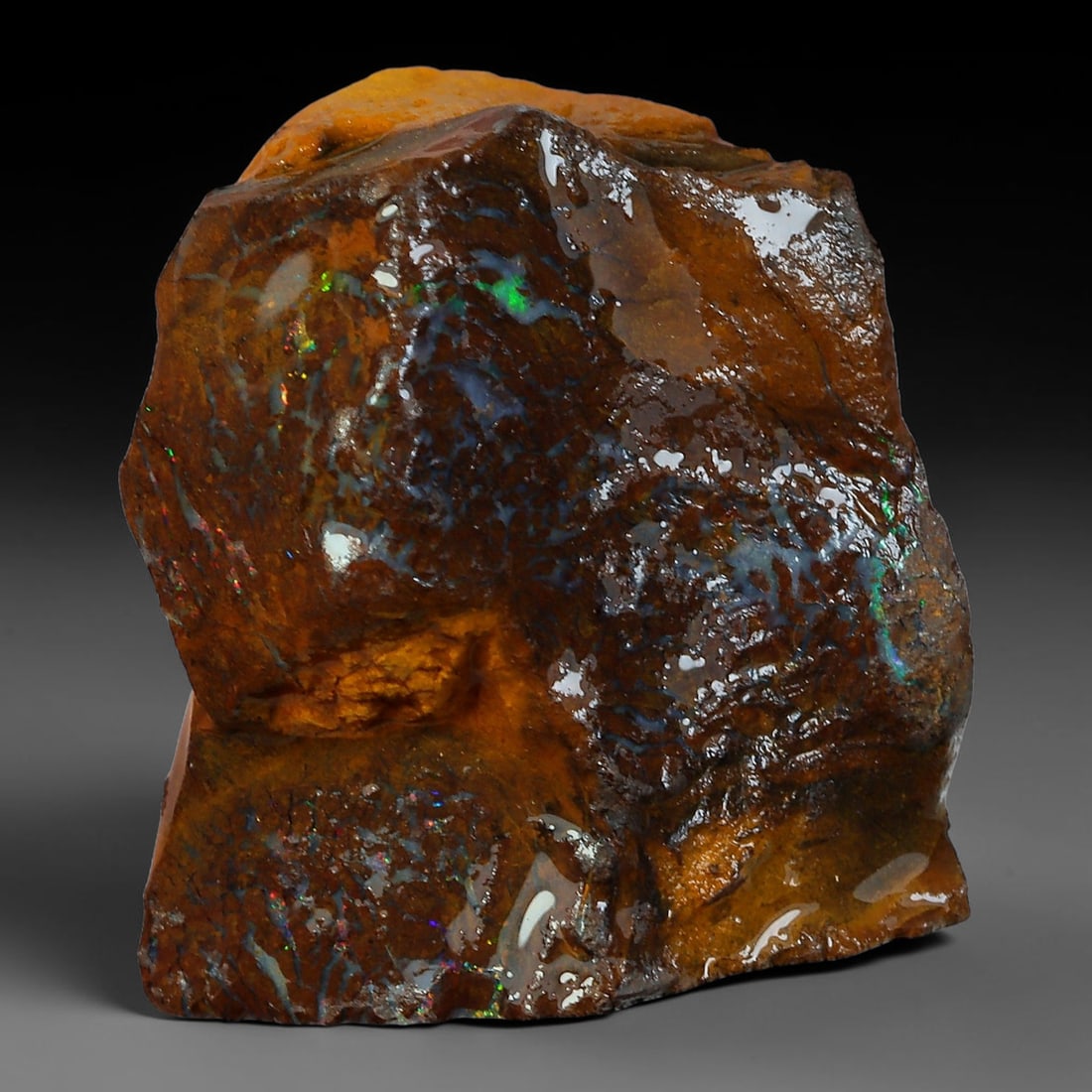 40.58ct Natural Australian Queensland Boulder Opal Sliced Slab Cutting Rough, 76AY: Natural sliced slab rough of Queensland boulder opal cutting grade, featuring rich color ironstone matrix with patterns. The face clearly reveals extensive opal veining and pocket formations running t