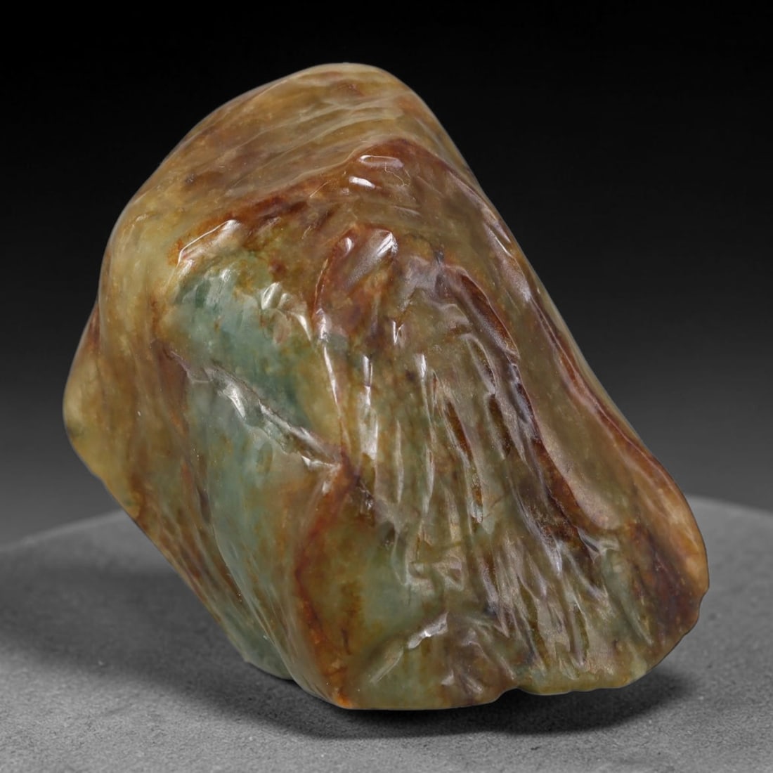 475ct Natural Type A Burmese Jadeite Jade Polished Sliced Rough, 96AZ: This specimen is a sliced rough block of natural Type A Burmese jadeite jade. The interior displays natural colour zoning with visible mineral veining and crystalline patterns typical of unprocessed j