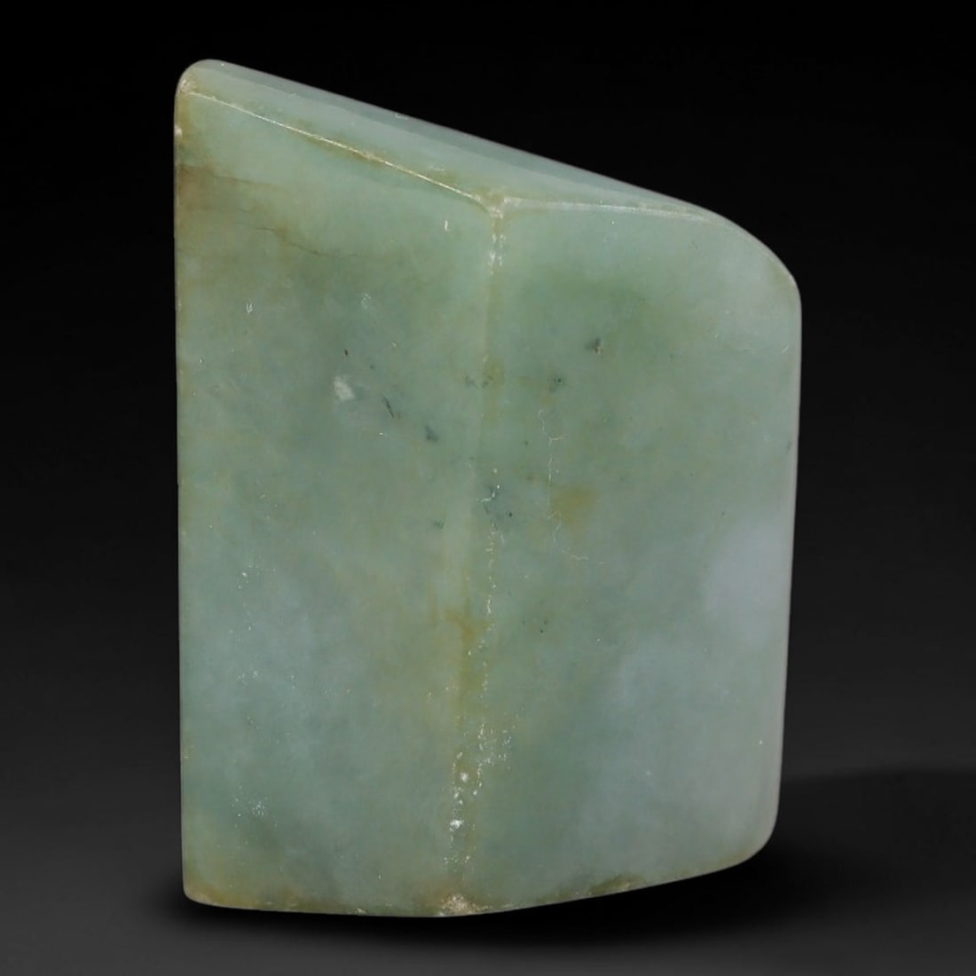 2.46ct Natural Type A Burmese Jadeite Jade Polished Sliced Rough, 31YN: This specimen is a sliced rough block of natural Type A Burmese jadeite jade. The interior displays natural colour zoning with visible mineral veining and crystalline patterns typical of unprocessed j
