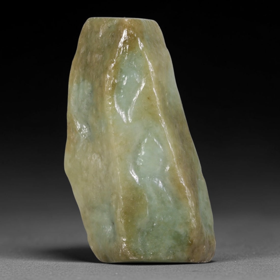 480ct Natural Type A Burmese Jadeite Jade Polished Sliced Rough, 41YN: This specimen is a sliced rough block of natural Type A Burmese jadeite jade. The interior displays natural colour zoning with visible mineral veining and crystalline patterns typical of unprocessed j
