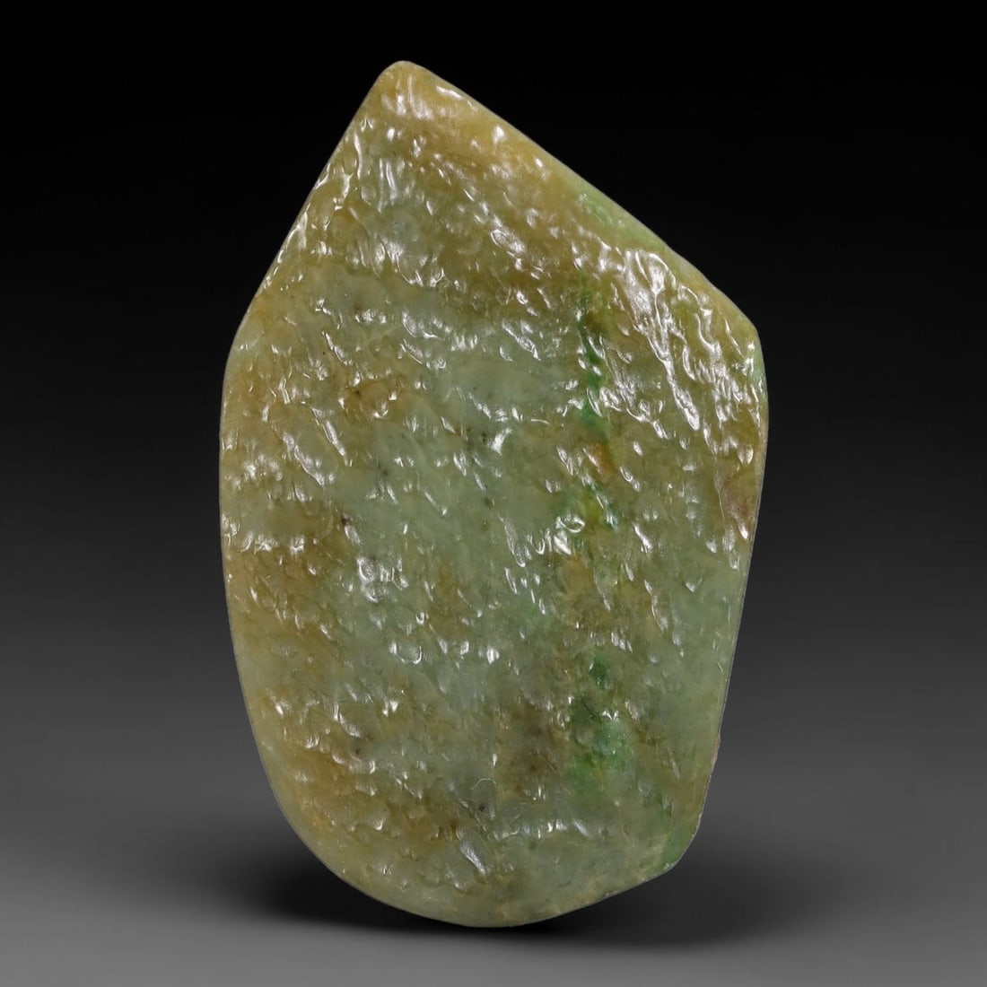 88ct Natural Type A Burmese Jadeite Jade Polished Sliced Rough, 25YN: This specimen is a sliced rough block of natural Type A Burmese jadeite jade. The interior displays natural colour zoning with visible mineral veining and crystalline patterns typical of unprocessed j