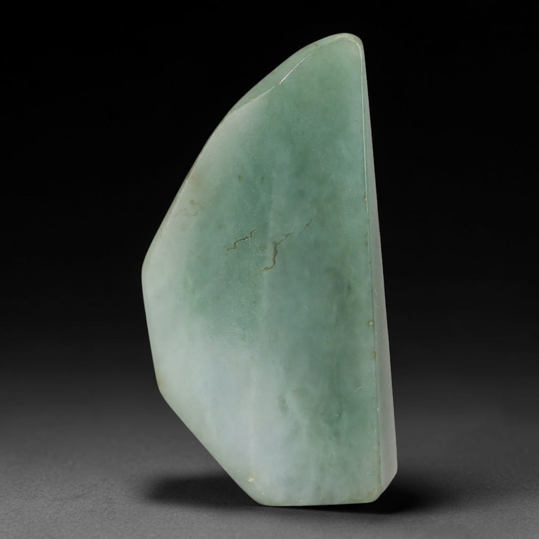 360ct Natural Type A Burmese Jadeite Jade Polished Sliced Rough, 35YN: This specimen is a sliced rough block of natural Type A Burmese jadeite jade. The interior displays natural colour zoning with visible mineral veining and crystalline patterns typical of unprocessed j