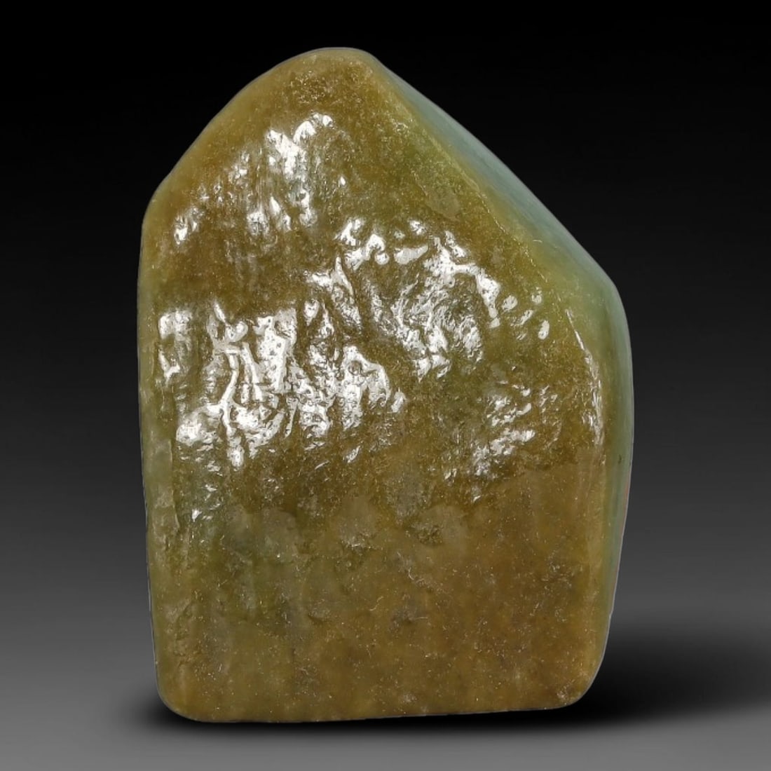 97ct Natural Type A Burmese Jadeite Jade Polished Sliced Rough, 85AZ: This specimen is a sliced rough block of natural Type A Burmese jadeite jade. The interior displays natural colour zoning with visible mineral veining and crystalline patterns typical of unprocessed j