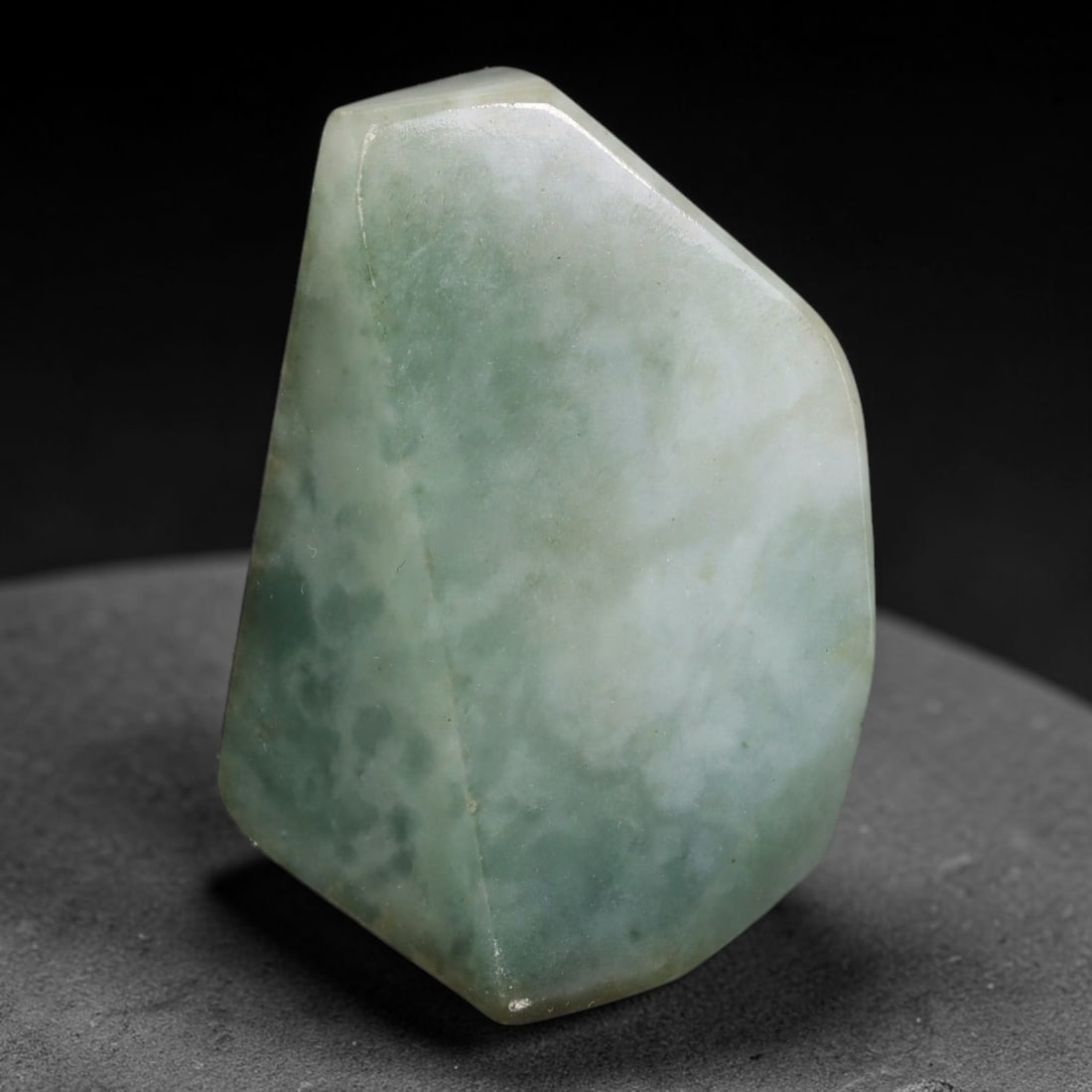 244ct Natural Type A Burmese Jadeite Jade Polished Sliced Rough, 29YN: This specimen is a sliced rough block of natural Type A Burmese jadeite jade. The interior displays natural colour zoning with visible mineral veining and crystalline patterns typical of unprocessed j