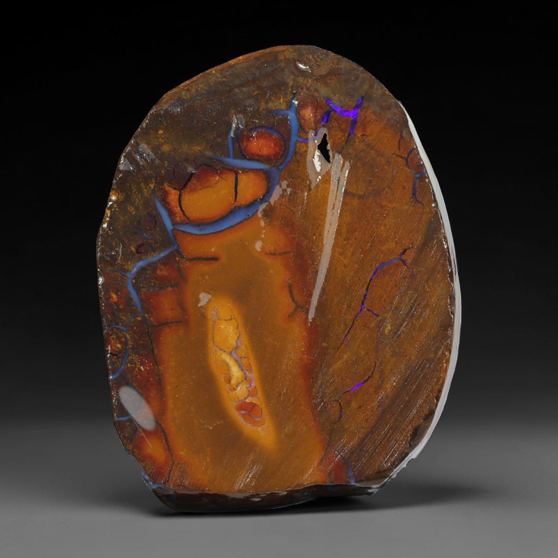 58.52ct Natural Australian Queensland Boulder Opal Sliced Slab Cutting Rough, 1YL: Natural sliced slab rough of Queensland boulder opal cutting grade, featuring rich color ironstone matrix with patterns. The face clearly reveals extensive opal veining and pocket formations running t