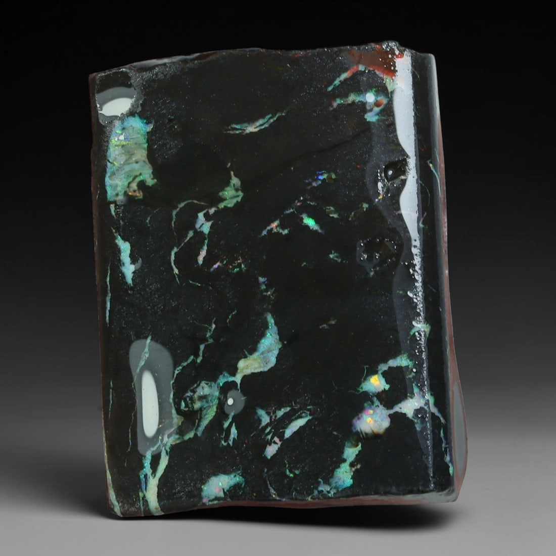 21.71ct Natural Australian Queensland Boulder Opal Sliced Slab Cutting Rough, 3YP: Natural sliced slab rough of Queensland boulder opal cutting grade, featuring rich color ironstone matrix with patterns. The face clearly reveals extensive opal veining and pocket formations running t
