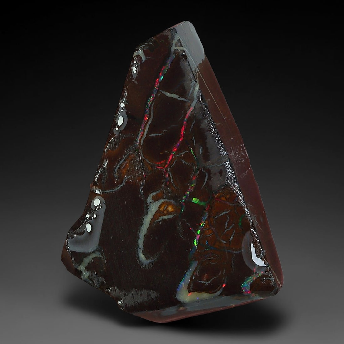 15.51ct Natural Australian Queensland Boulder Opal Sliced Slab Cutting Rough, 80YP: Natural sliced slab rough of Queensland boulder opal cutting grade, featuring rich color ironstone matrix with patterns. The face clearly reveals extensive opal veining and pocket formations running t