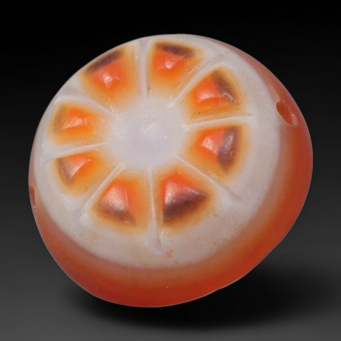 Vintage Tibetan Natural Carnelian Agate Bead Talisman, 79XZ: Small traditional wearable bead hand polished from solid natural carnelian agate mineral, originating from Himalayan Tibetan cultural craft heritage. Carnelian agate was a widely cherished stone mater