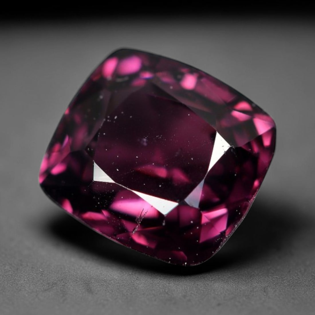 1.28 Carats Natural Pink Spinel Cushion Faceted Loose Gemstone, 8XZ: This specimen is formed of natural spinel, worked with precise faceting across its crystalline body to optimise light interaction within the stone's internal structure. The mineral holds consistent pi