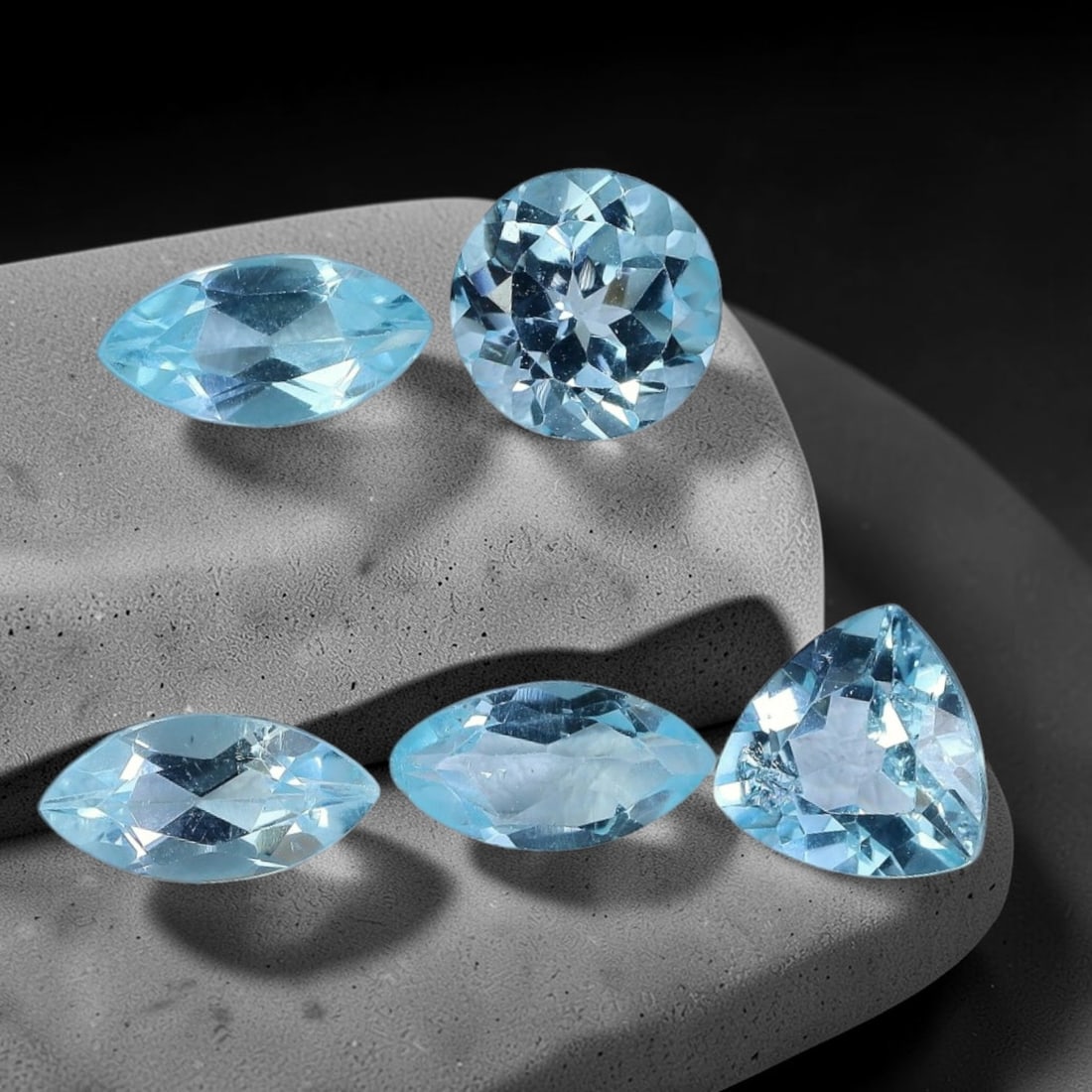 8.62 Carats Natural Sky Blue Topaz Mixed Shape Faceted Parcel Lot, 40XZ: Come take a look at this sweet collection of natural blue topaz, five nicely cut little beauties all grouped right here. These stones show a soft, clear sky blue shade, just like a bright cloudless mi