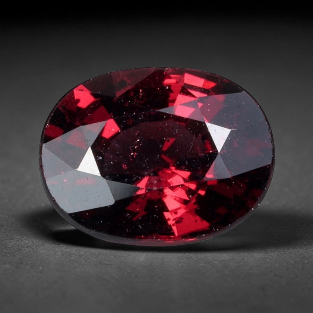 2.39 Carats Deep Red Rhodolite Garnet Oval - Natural Mozambican Stone, 83XY: This singular oval-cut rhodolite garnet, measuring 9 x 7 x 4.6 mm, radiates with a rich, saturated crimson hue reminiscent of aged wine and pomegranate seeds. Its faceting captures light to reveal sha