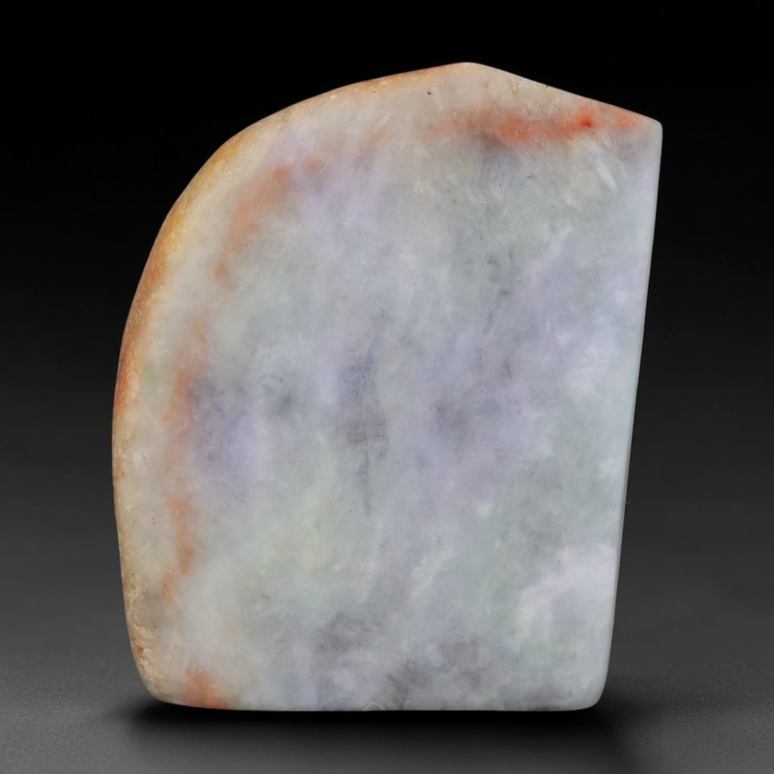 370ct Natural Type A Burmese Jadeite Jade Sliced Rough, 76YK: This specimen is a sliced rough block of natural Type A Burmese jadeite jade. The interior displays natural colour zoning with visible mineral veining and crystalline patterns typical of unprocessed j