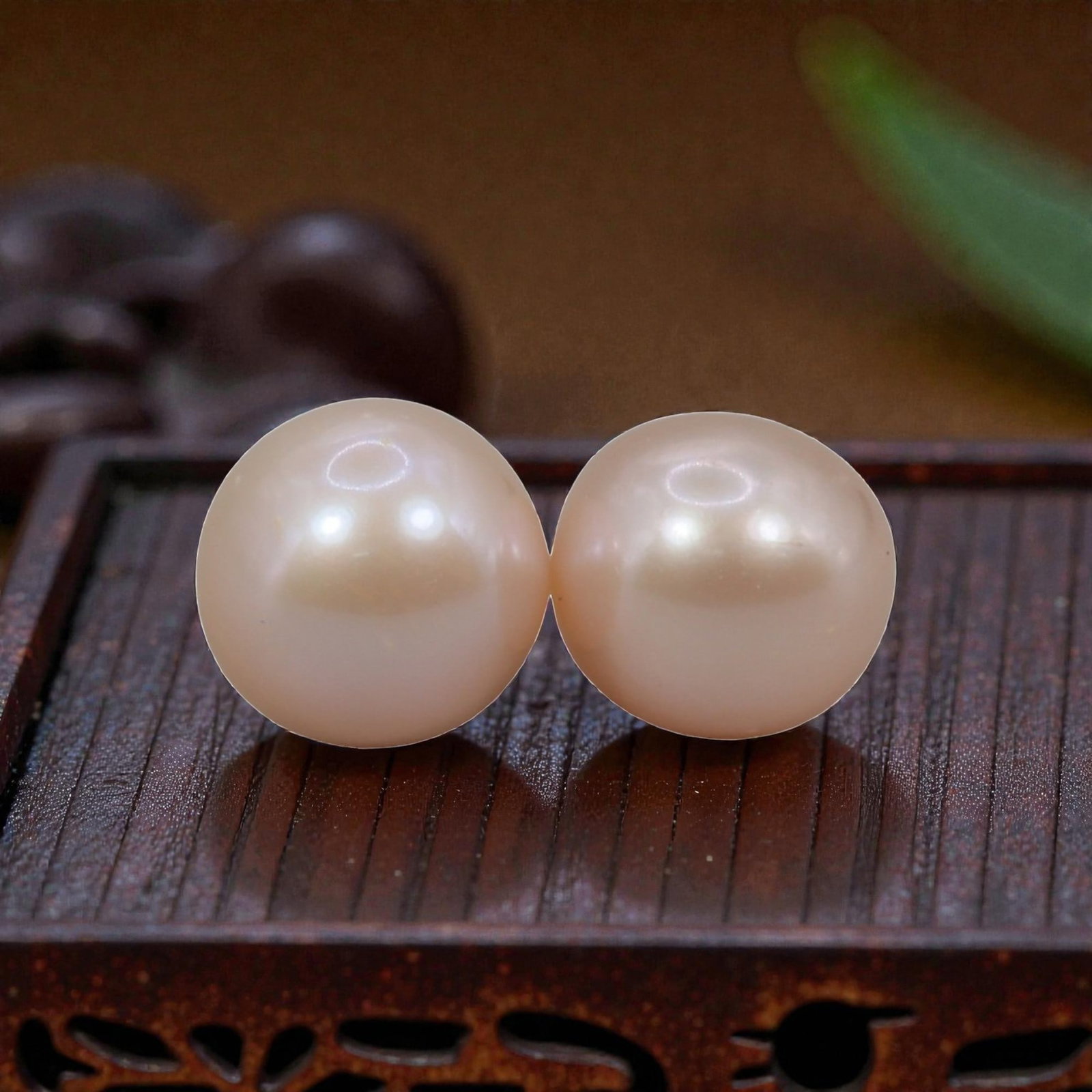 Freshwater Pearl Pair - Natural Pearl Peach Round Gemstones 8.2mm, 46XA (1 of 1)