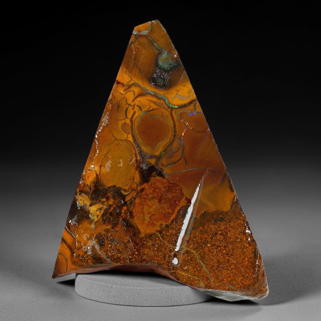 70.47ct Natural Australian Queensland Boulder Opal Sliced Slab Cutting Rough, 88YP: Natural sliced slab rough of Queensland boulder opal cutting grade, featuring rich color ironstone matrix with patterns. The face clearly reveals extensive opal veining and pocket formations running t