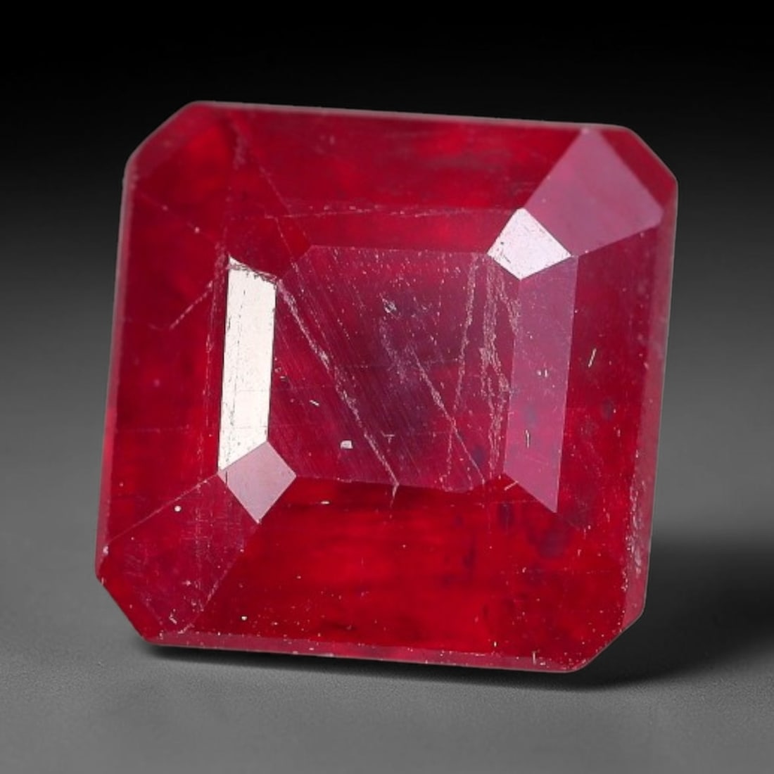 2.96 Carats Natural Madagascar Ruby Square Cushion Cut Loose Gemstone, 78XM: This natural Madagascar ruby is crafted into a square cushion modified step cut, displaying vivid saturated crimson red color typical of Malagasy corundum. Fine scattered mineral inclusions, subtle in
