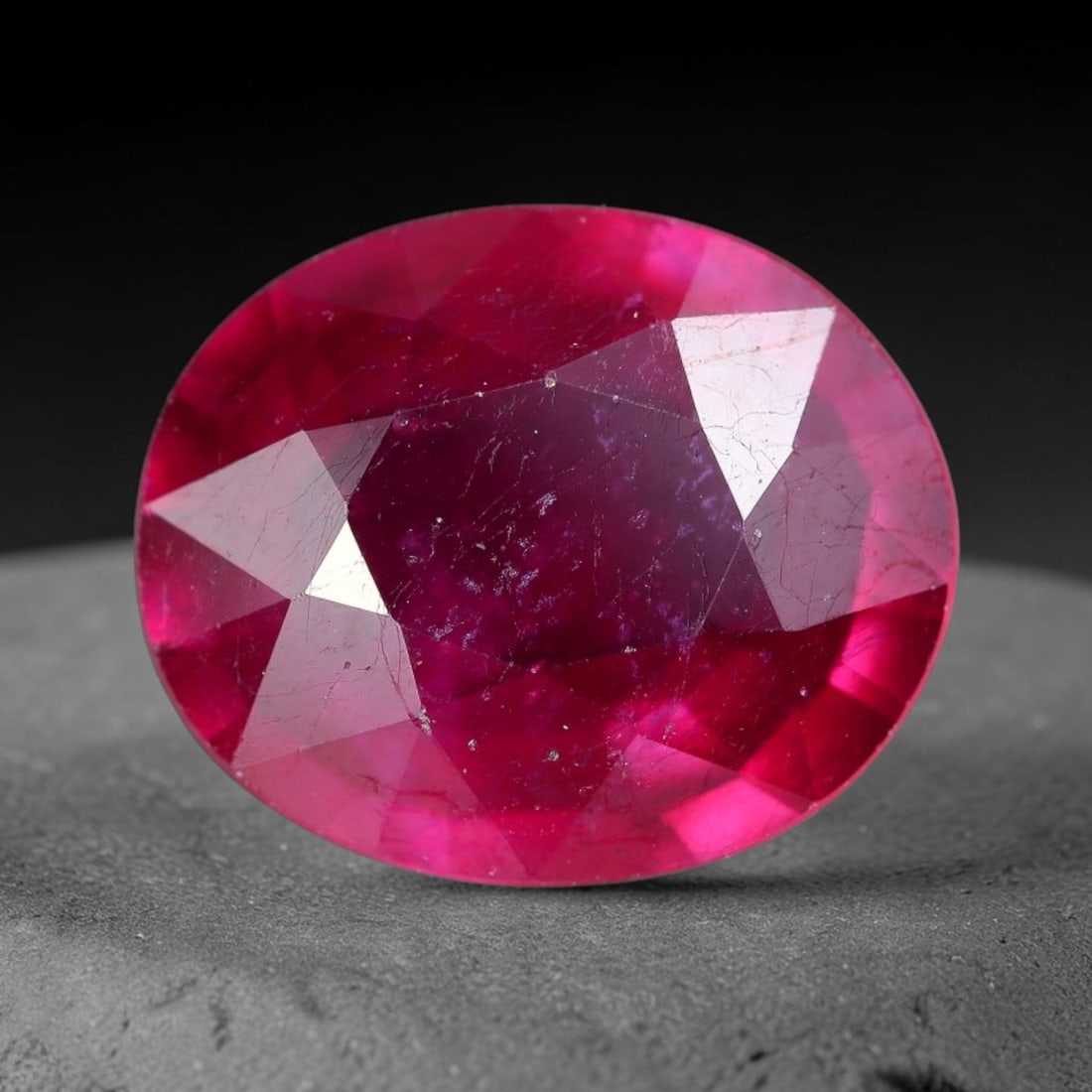 5.06 Carats Natural Madagascar Ruby Oval Faceted Loose Gemstone, 34XM: This sizable natural Madagascar ruby is cut into an oval brilliant faceted form, showcasing rich saturated crimson red hue characteristic of Malagasy corundum. Extensive natural internal silk veining,