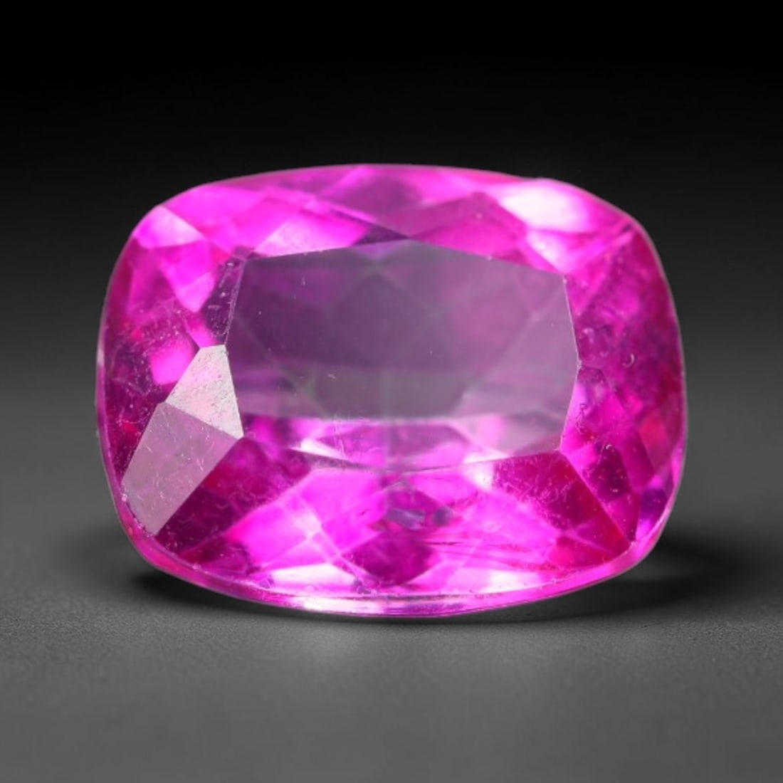 5.89 Carats Natural Vivid Pink Topaz Cushion Faceted Loose Gemstone, 12WS: This luminous cushion faceted pink topaz features vivid saturated hot pink hue shining through neatly polished facets, with faint minor natural internal fine textures visible within the clear crystal 