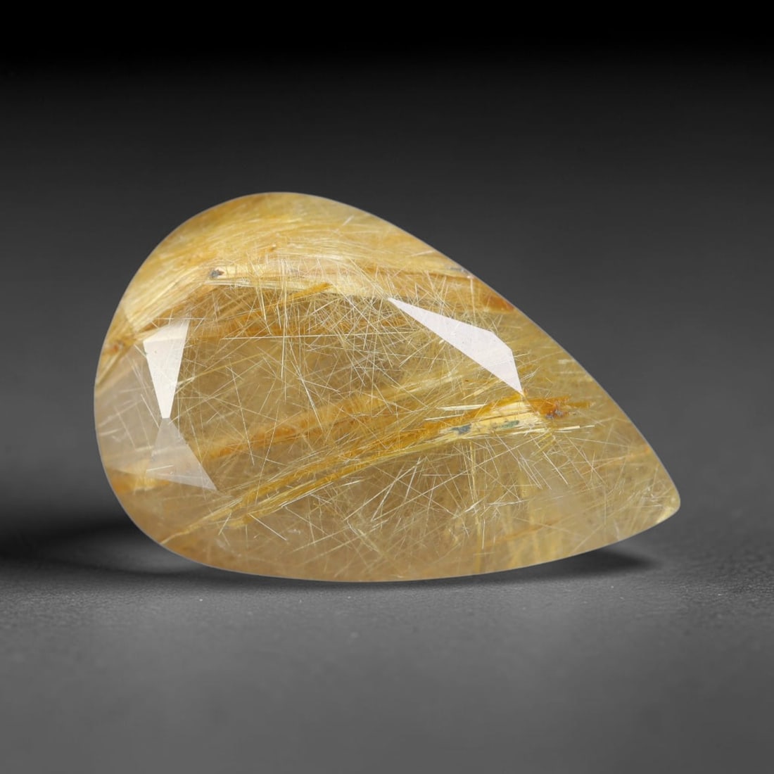 7.17 Carats Natural Dense Golden Rutilated Quartz Pear Faceted Loose Gemstone, 16WS: This elegant pear teardrop faceted rutilated quartz features a warm honey golden crystal base densely filled with countless fine golden rutile needle silk, forming a full sweeping web of shimmering me