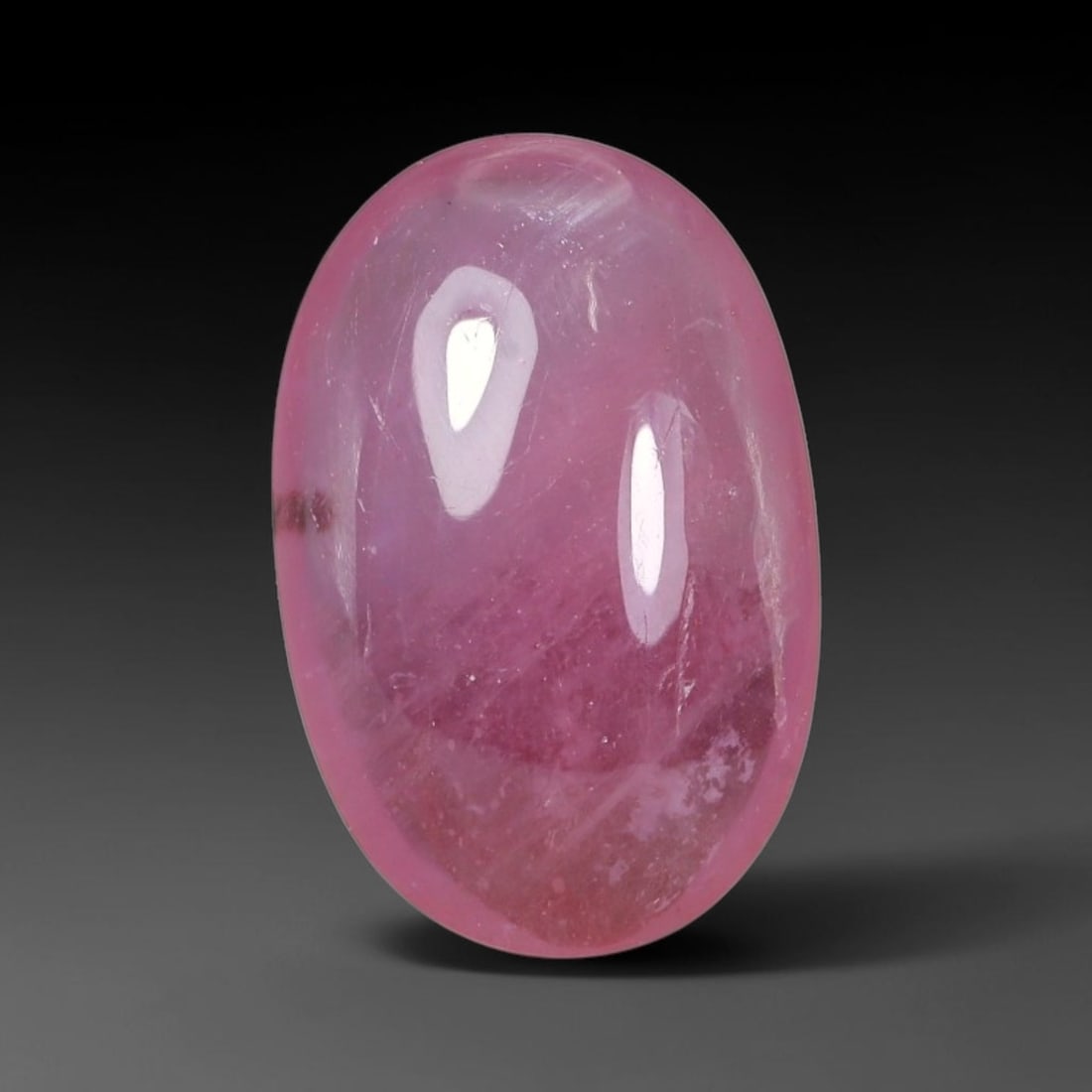 6.25 Carats Natural Soft Pink Ruby Oval Cabochon Loose Gemstone, 92WC: This smooth oval cabochon ruby features a dreamy translucent blush pink tone with gentle natural color zoning fading from deep rose pink at the base to pale pastel pink near the top. Faint natural min
