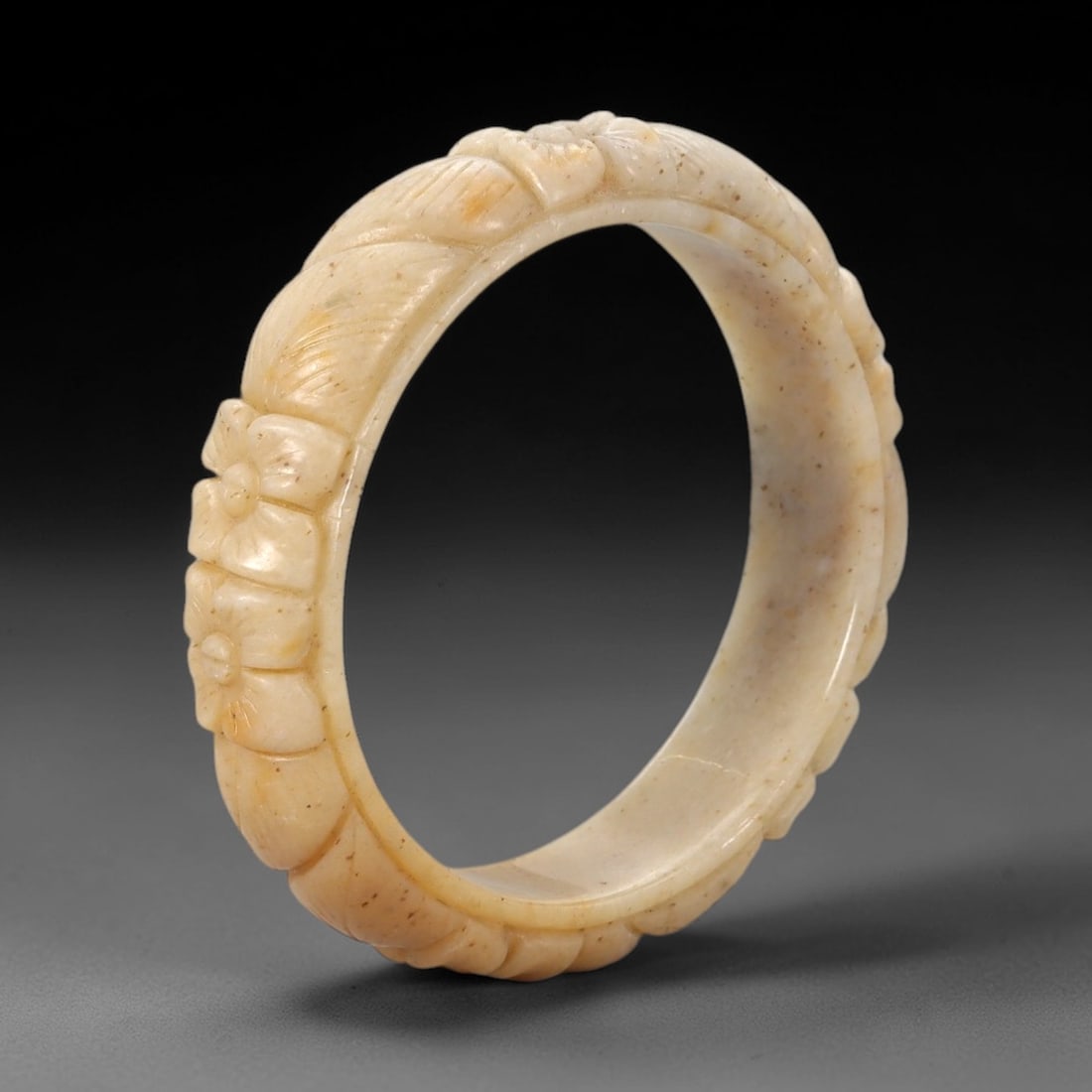 Natural Burmese Type A Carved Jadeite Jade Bangle Bracelet, 61ZL (1 of 2)