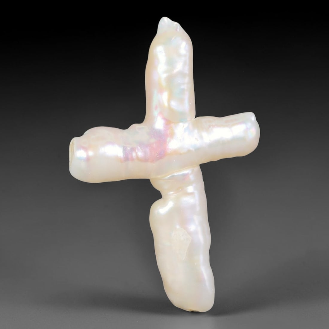 8.58 Carats Natural Cross-Shaped Keshi Baroque Pearl Loose Gemstone, 31XV: One-of-a-kind natural keshi baroque pearl with an organic natural cross formation, featuring luminous creamy ivory nacre swirled with soft iridescent overtones of blush pink, mint green and pale laven