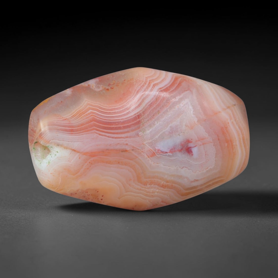 Ancient Neo-Babylonian Pink Banded Agate Faceted Barrel Bead (1000-600 BCE), 14XV (1 of 1)