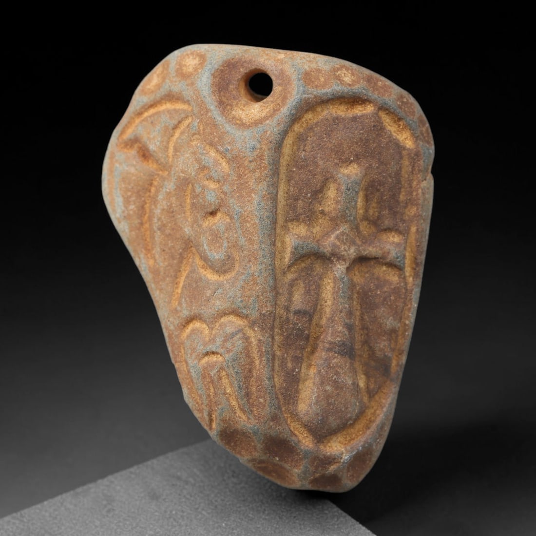 Ancient Medieval Christian Hand Carved Stone Devotional Plaque, 75WT: Compact antique sacred tablet hand-hewn from natural sedimentary stone, originating from Medieval Christian devotional craft traditions across the broader Mediterranean and Near Eastern spheres. Minia