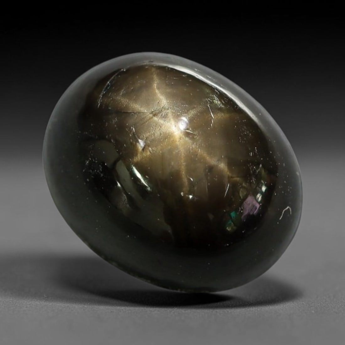 4.46ct Natural Siamese 6-Ray Black Star Sapphire Loose Gemstone, 10XY: This polished star sapphire originates from classic Siamese mining deposits, featuring a deep dark crystalline base with fine native mineral traces trapped within its structure, sized at calibrated 9.
