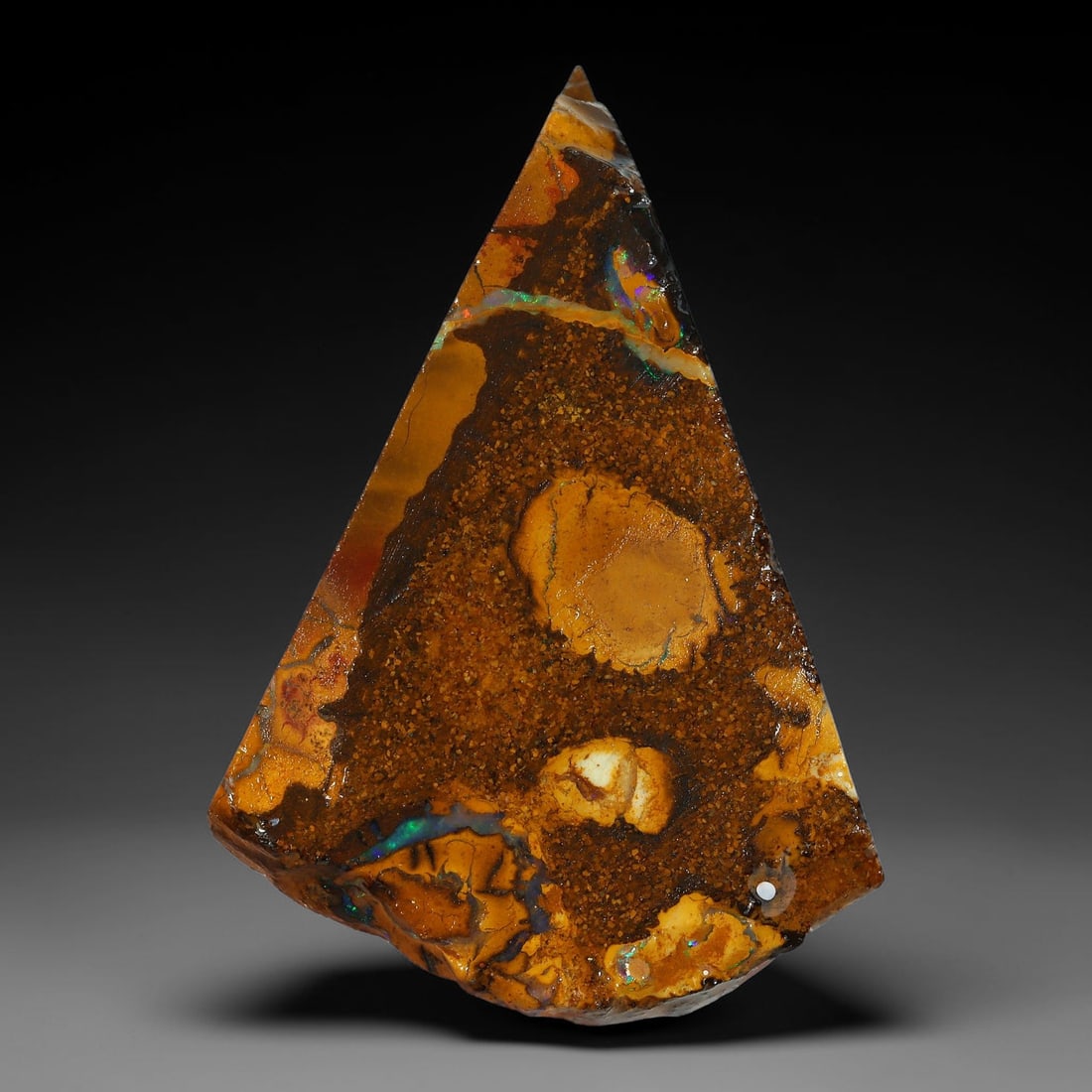 58.90ct Natural Australian Queensland Boulder Opal Sliced Slab Cutting Rough, 89YP: Natural sliced slab rough of Queensland boulder opal cutting grade, featuring rich color ironstone matrix with patterns. The face clearly reveals extensive opal veining and pocket formations running t