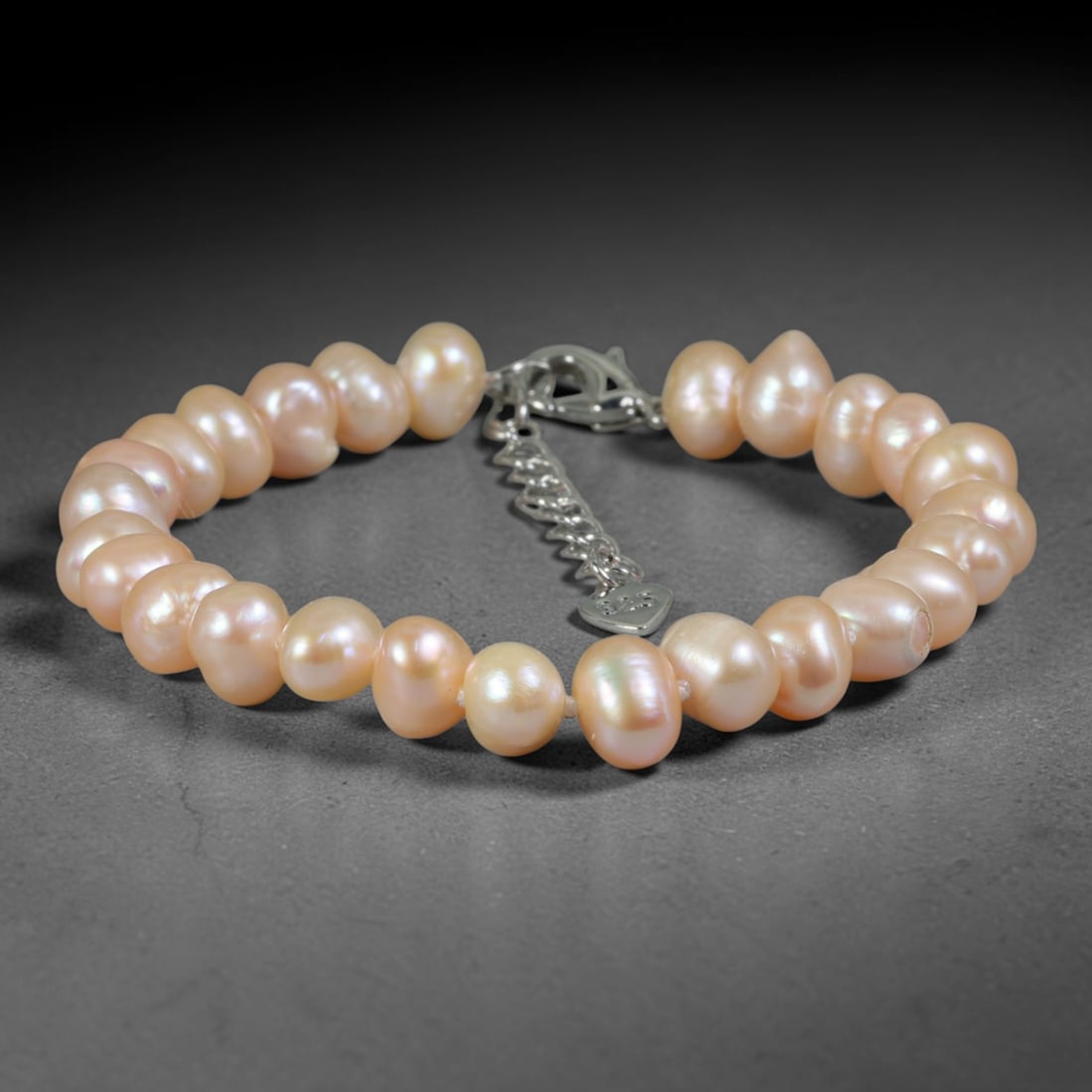 Natural Freshwater Pearl Bracelet - Baroque Soft Champagne Pearl Strand, 79YM: Hand-strung with medium-small organic baroque natural freshwater pearls showcasing warm soft champagne pearlescent glow, each bead carries unique asymmetrical rounded freeform contours from natural pe