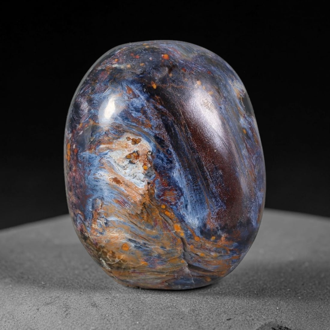 18.15 Carats Natural Blue Pietersite Loose Cabochon Gemstone, 18ZQ: This genuine natural pietersite features swirling layered blue fibrous mineral formations formed through natural geological silicate deposition. Fine natural oxide flecks and subtle mineral veining ru