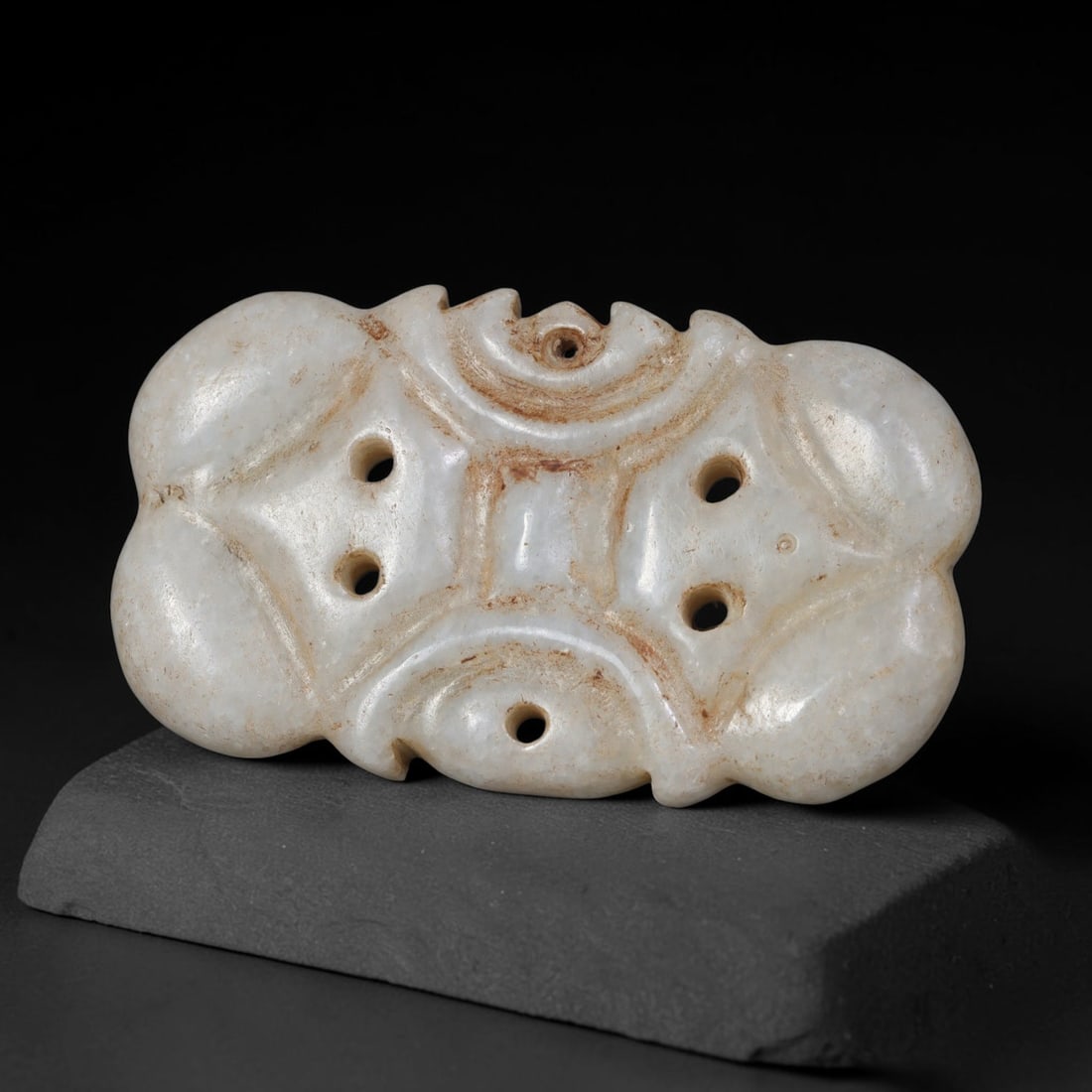Ancient Silk Road Nishapur Hand Carved Marble Plaque Amulet, 9WT: Medium-sized antique wearable sacred tablet hand hewn from natural pale marble stone, originating from medieval Nishapur Silk Road craft and cultural traditions. Marble was a valued carving medium wit