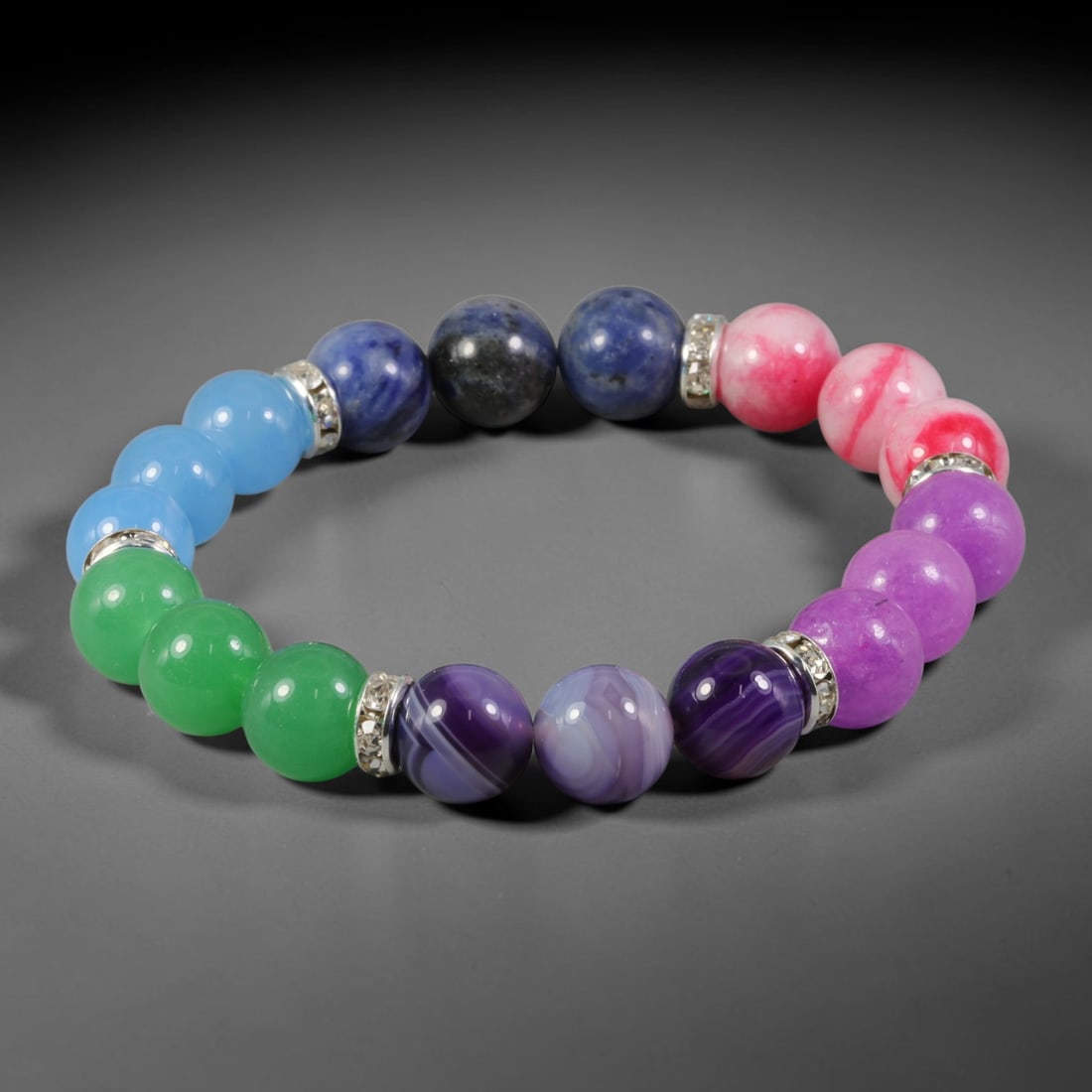 Natural Mixed Stone Beaded Bracelet - Polished Round Bead Strand, 38YM (1 of 1)