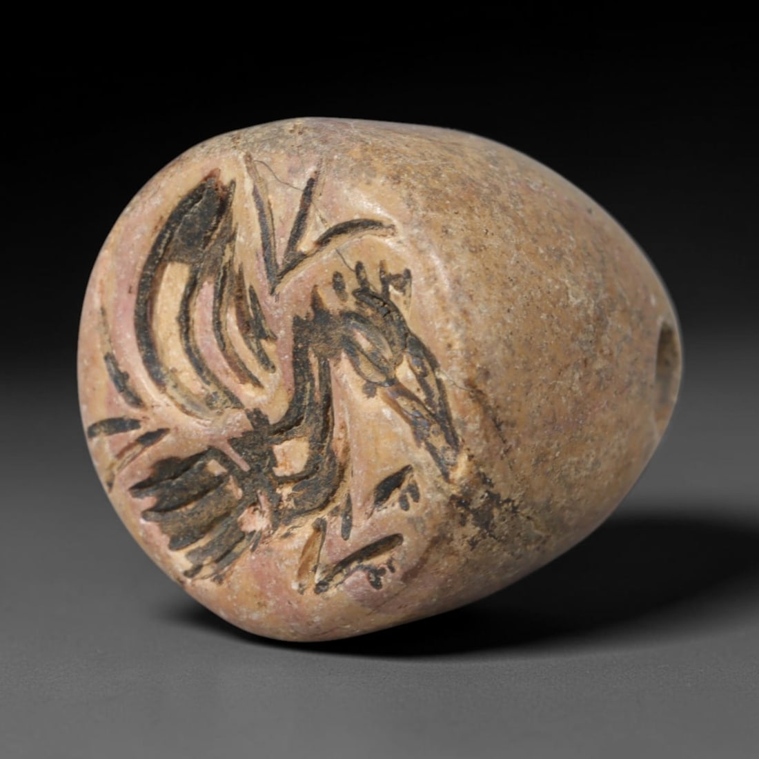 Ancient Sasanian Hand Carved Steatite Stamp Seal Talisman, 20WT: Small antique wearable stamp artifact hand hewn from natural soft steatite stone, originating from ancient Sasanian Persian cultural and administrative craft traditions. Steatite was a widely favored 