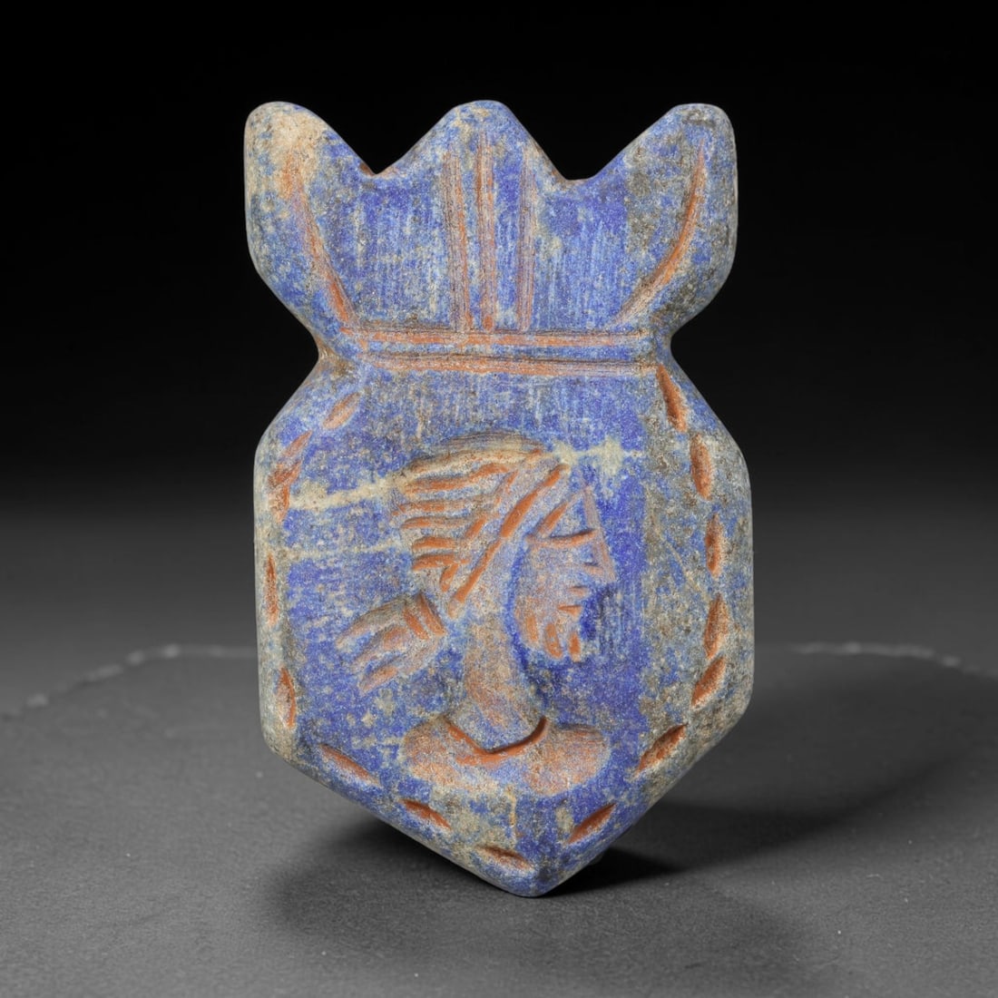 Ancient Sasanian Lapis Lazuli Hand Carved Amulet, 31WT: Antique wearable protective amulet fully carved from solid natural lapis lazuli stone, originating from the historic Sasanian Empire cultural sphere. Lapis lazuli was an immensely valued sacred stone 