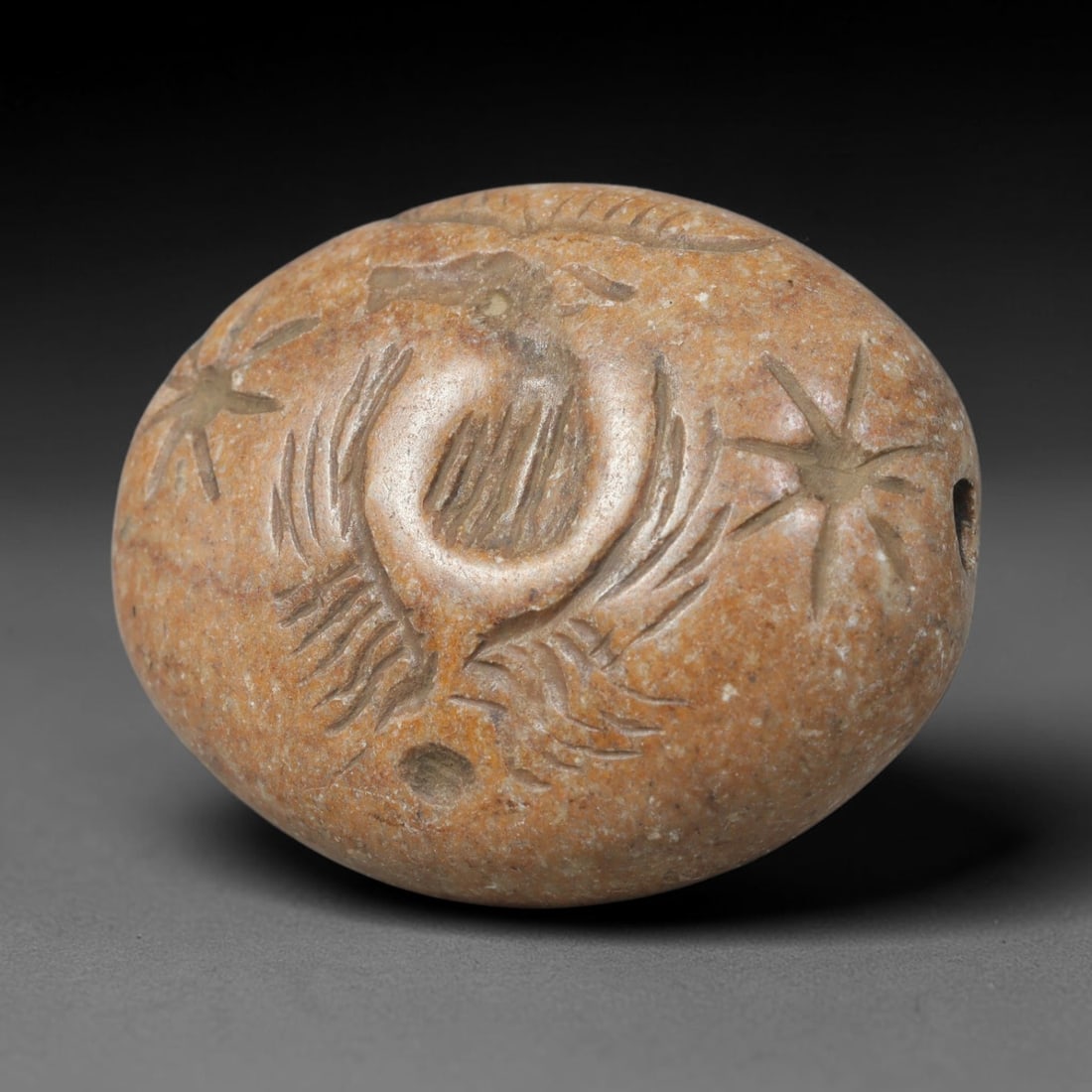Ancient Sasanian Hand Carved Steatite Stamp Seal Talisman, 22WT: Small antique wearable stamp artifact hand hewn from natural soft steatite stone, originating from ancient Sasanian Persian cultural and administrative craft traditions. Steatite was a widely favored 