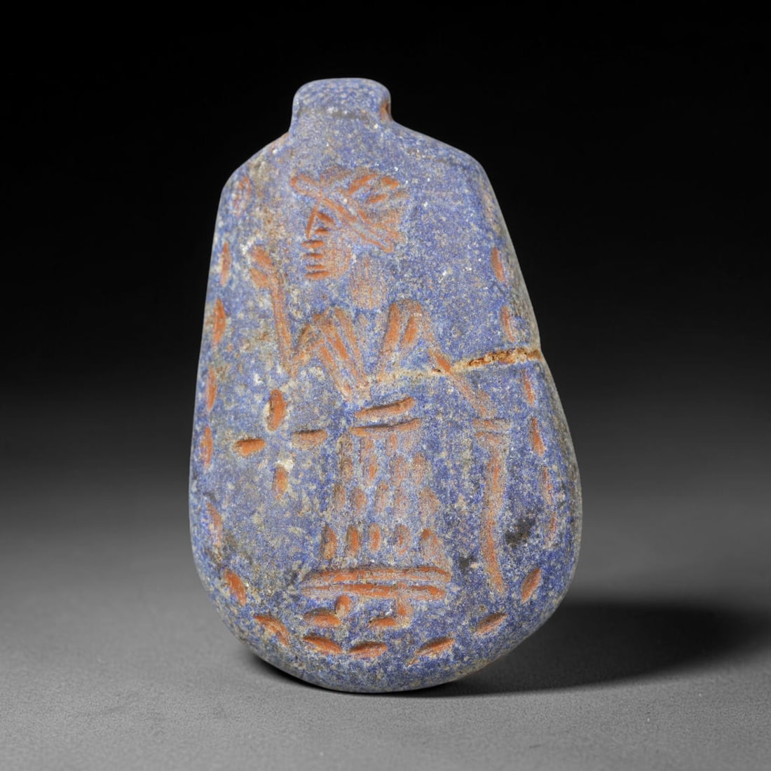 Ancient Sasanian Lapis Lazuli Hand Carved Amulet, 34WT: Antique wearable protective amulet fully carved from solid natural lapis lazuli stone, originating from the historic Sasanian Empire cultural sphere. Lapis lazuli was an immensely valued sacred stone 