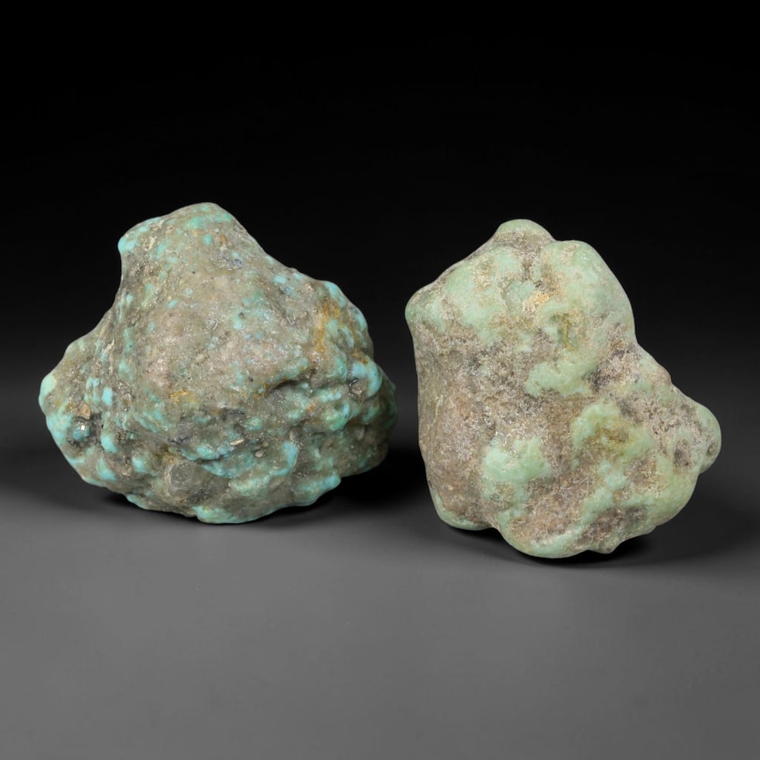 112ct Natural Kingman Turquoise Rough - Arizona USA, 61YR: This is a natural, unpolished Kingman turquoise rough specimen from Arizona, USA, with subtle greenish-blue hues visible within a naturally weathered host matrix. The stone retains its completely unmo