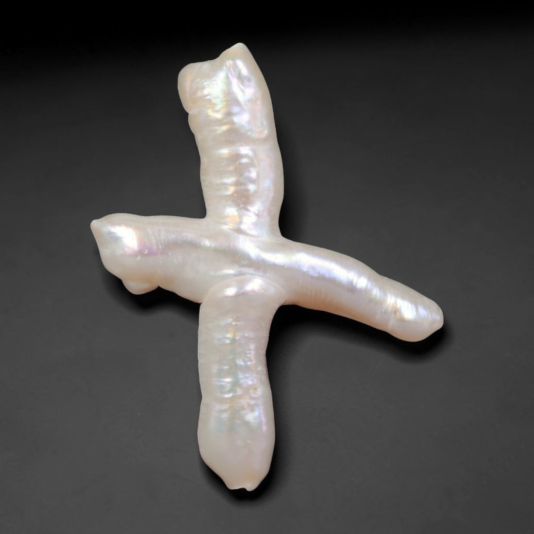 15.90ct Natural Freshwater Cross Shape Baroque Pearl Loose Gemstone, 14XZ: One-of-a-kind natural freshwater baroque pearl formed into a distinct organic cross silhouette, showcasing soft creamy ivory base with subtle multi-tonal iridescent luster featuring faint blush pink, 