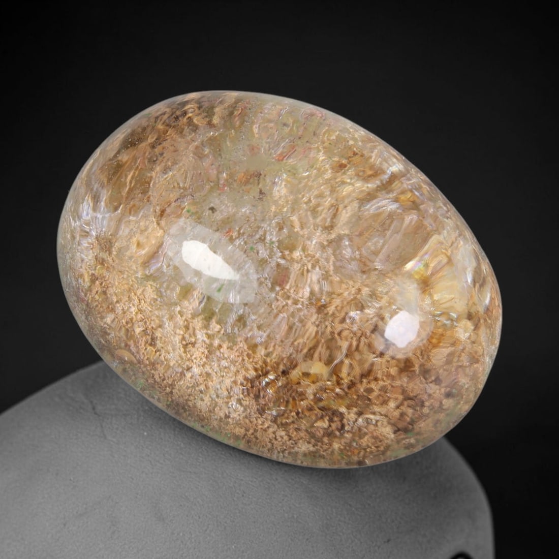 54.08 Carats Polished Phantom Quartz Cabochon - Natural Inclusion Specimen, 39XB: Polished phantom quartz cabochon, crafted from natural quartz crystal material. This specimen features stunning, layered phantom inclusions within a translucent, honey-toned quartz matrix, showcasing 