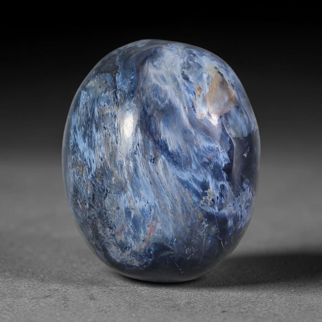 17.32 Carats Natural Blue Pietersite Loose Cabochon Gemstone, 15ZQ: This genuine natural pietersite features swirling layered blue fibrous mineral formations formed through natural geological silicate deposition. Fine natural oxide flecks and subtle mineral veining ru